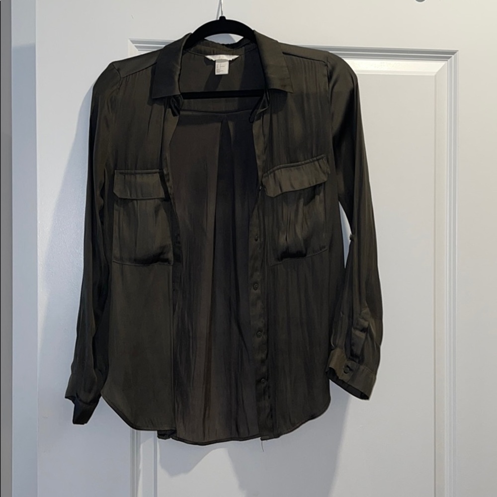 Green button down blouse